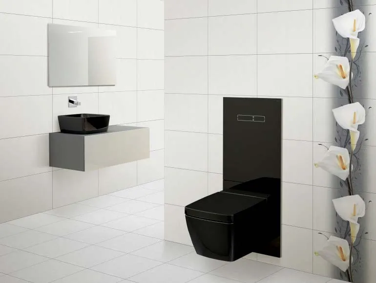 Minimalist washbasin design with black countertop